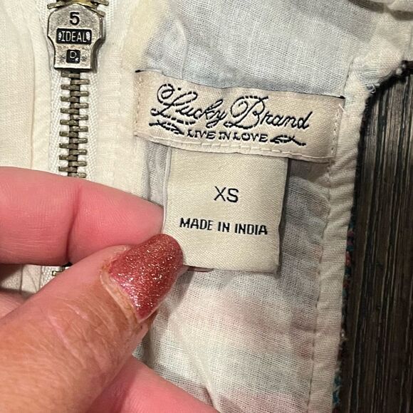 Lucky Brand Dress Empire Waist Aztec Pattern Sleeveless Racerback Cream XS - Picture 9 of 10